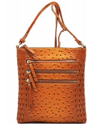 Ostrich Multi Zipper Crossbody Bag OS093 MUSTARD